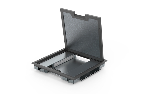 Vloerdoos Compact 30 mm Cat.7 4x chassis 3P + 6x data kunststof T3 klapdeksel