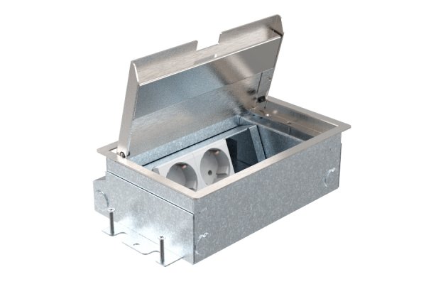 HPL Servicebox+ instort 65mm vloercontactdoos 3-voudig 2x WCD 1x M45 – RVS deksel