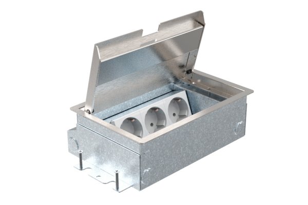HPL Servicebox+ instort 65mm vloercontactdoos 65mm 3-voudig 3x WCD – RVS deksel