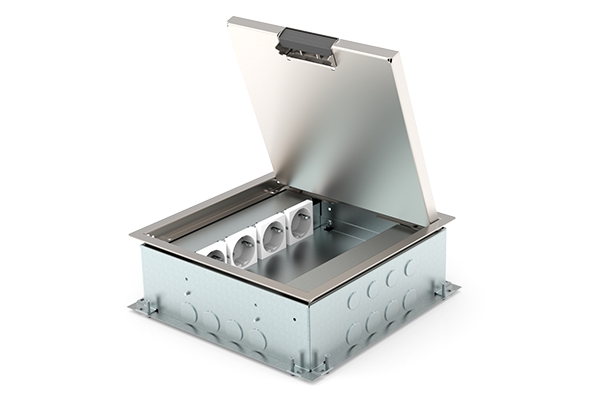Vloerdoos instort 80 mm (kruisdoos) 4x WCD + 6x data RVS T15 klapdeksel