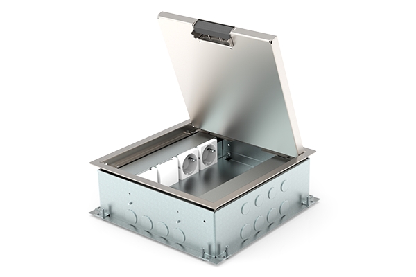 Vloerdoos instort 80 mm (kruisdoos) 2x WCD + 6x data RVS T15 klapdeksel