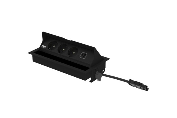 Indesq® Joule inbouwunit zwart 4-voudig 3x WCD + 1x USB lader A-C