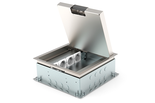 Vloerdoos instort 80 mm (kruisdoos) 4x WCD + 8x data RVS T25 klapdeksel