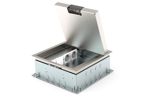 Vloerdoos instort 80 mm (kruisdoos) 2x WCD + 6x data RVS T25 klapdeksel