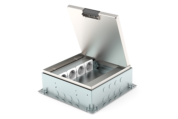 Vloerdoos instort 80 mm (kruisdoos) 4x WCD + 6x data RVS T15ZR klapdeksel