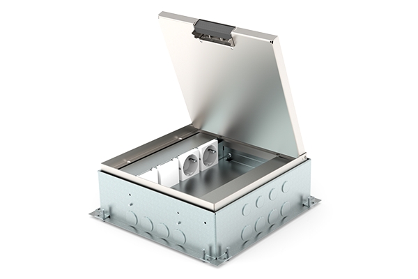 Vloerdoos instort 80 mm (kruisdoos) 2x WCD + 6x data RVS T15ZR klapdeksel