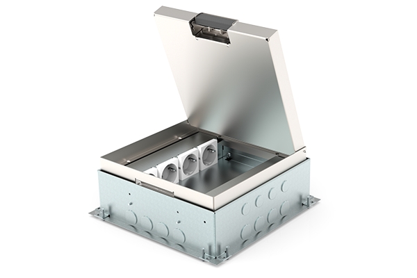 Vloerdoos instort 80 mm (kruisdoos) 4x WCD + 6x data RVS T25ZR klapdeksel